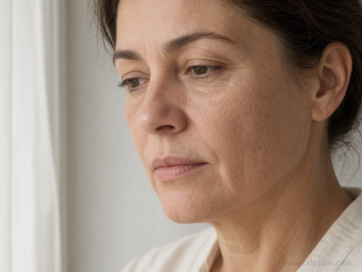 Before sculpting facial massage in Aventura: jaw and cheek in warm cabinet light
