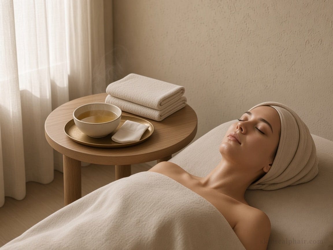 Clear-skin ritual still life: ceramic bowl, linen, and cotton for a cosmetic cleanse